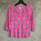 Crown & Ivy Top Womens Small Pink V-Neck Peasant Blouse 3/4 Sleeve Casual Ladies
