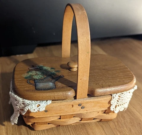 Longaberger small basket - Herbs/Plants - w/ fabric liner, lid, and container Cover
