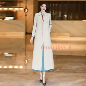 Womens Long Trench Coats Lapel Collar Double Breasted Over Knee Length Overcoats - Picture 1 of 25