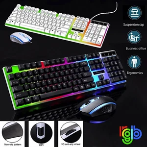 Gaming Keyboard Mouse Set USB Rainbow RGB LED Wired For PC Laptop PS5 Xbox One - Picture 1 of 11