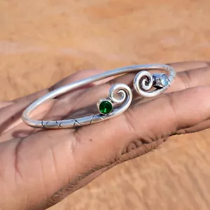 Labradorite & Diopside Gemstone 925 Sterling Silver Bangle Cuff Gift For Love - Picture 1 of 9