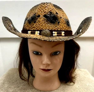 Vamuss Brown Woven Straw Paper Shapable Brim Western Cowboy Hat Medium 7-1/8 - Picture 1 of 11