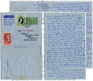 TRINIDAD + TOBAGO KG6 5c STATIONERY AEROGRAMME UPRATED QE2 1953 to CHAPMAN in GB - Picture 1 of 4