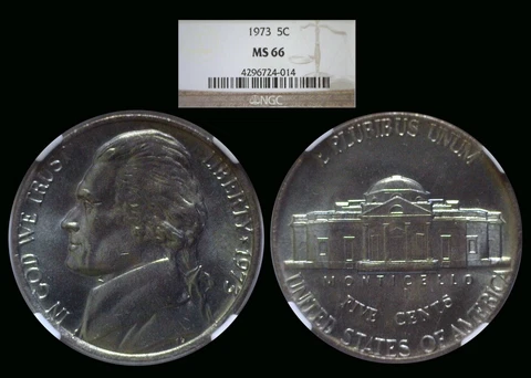 1973 Jefferson Nickel  graded MS66 by NGC! Pretty toning! Cover