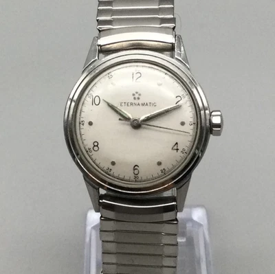 Vintage Eterna Matic Automatic Watch Men 30mm Silver Tone Stretch Band - Image 1 of 4