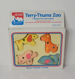Gund Frottee Daumen Zoo Tiere Frottee Babytime Vintage 1983 Taiwan Neu aus altem Lagerbestand offene Schachtel - Bild 1 von 24