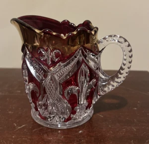 Vintage Higbee Ruby-Stained Victorian Glass Creamer Higbee Fleur-de-Lis pattern - Picture 1 of 15