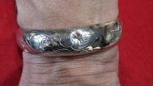 Vintage Sterling Silber .925 geätzt Klapp Armreif Armband 17,0 Gramm 0,925 Si - Bild 1 von 8