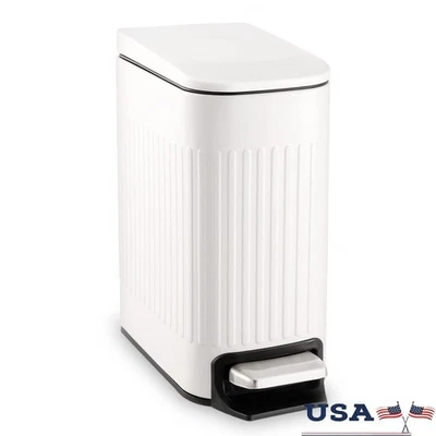 Embossed Stainless Steel Trash Can W/ Soft Close Odor Seal Bathroom Office New - Image 1 of 4