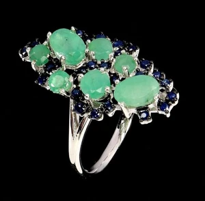 925 Sterling Ring Natural Emerald 6x4mm Oval, Black Spinel  FROM THAILAND Size 7 - Picture 1 of 3