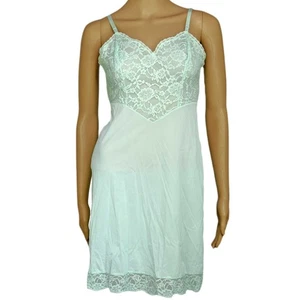 1950s Vintage Vanity Fair Full Slip Mint Green Tricot Nylon and Lace 32 Small - Picture 1 of 9