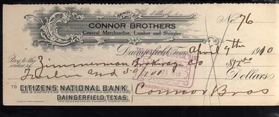 5E277 - 1910  CITIZENS NATIONAL BANK - DAINGERFIELD, TEXAS - Image 1 of 2