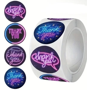 100PCS Flat Packed Neon Thank You Stickers Round - Picture 1 of 2