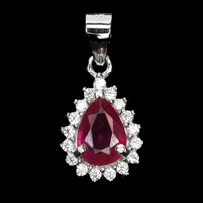 Pingente de prata esterlina 925 rubi pera 7x5 mm joias de pedra preciosa natural - Imagem 1 de 4