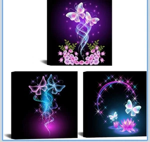 ☆NEU☆ iKNOW FOTO Leinwand 3er Set Abstrakt Lila Schmetterling - Bild 1 von 6