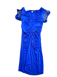 Free People Navy Blue Metal Sequin Ruched Mini Dress Size XS - Picture 1 of 13