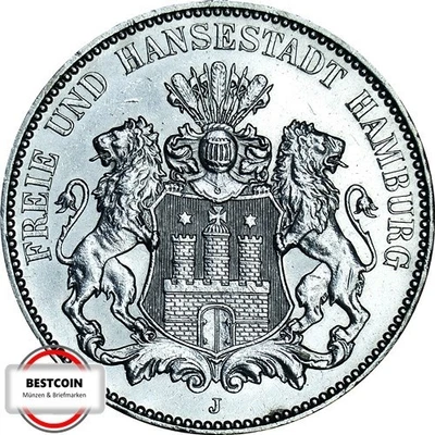 J 64  3 Mark HAMBURG Stadtwappen von 1914 J in VZ  3694 - Bild 1 von 2