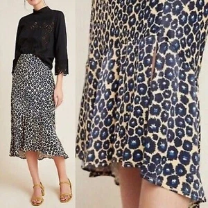 Anthropologie Leopard schräger Schlupfrock Midi Maeve Janelle seidiger Schlitz Größe S - neu mit Etikett - Bild 1 von 21
