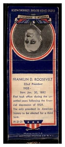 Vintage Streichholzschachtelhülle 1940’s, Franklin D. Roosevelt 32nd President USA - Bild 1 von 2