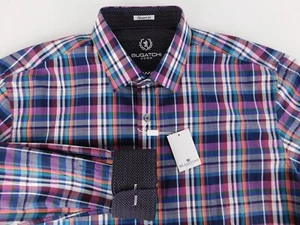 Bugatchi Uomo Mens Colorful Plaid Casual Shirt Flip Cuffs Slim XXL NEW - Picture 1 of 13