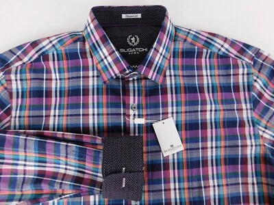 Bugatchi Uomo Mens Colorful Plaid Casual Shirt Flip Cuffs Slim XXL NEW - Image 1 of 4