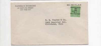 United States cover 839 precancel New York New York to Cleveland OH - Image 1 of 2