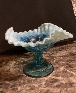 EAPG DUGAN GLASS COINSPOT PATTERN AQUA OPALESCENT COMPOTE CANDY DISH - Picture 1 of 10
