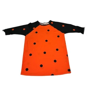 Lularoe Kids Top Size 12 Sloan Unisex Orange Black Polka Dot Halloween EUC - Picture 1 of 7