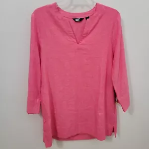 LANDS' END Pink Split Neck 3/4 Sleeve Tunic Linen Blend Shirt Small New Womens - Picture 1 of 10