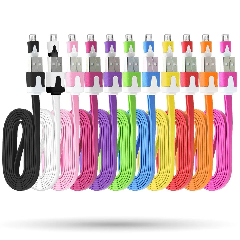 10ft Micro USB Flat Noodle Charger Cable Cord for Samsung Galaxy S6 S4 S3 S2 NEW - Image 1 of 1
