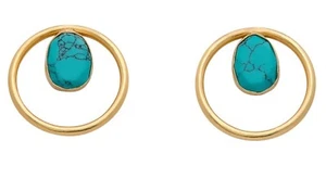 Brand New Gorgeous 18K Gold Plated Mini Hoop Faceted Turquoise Earrings  - Picture 1 of 4