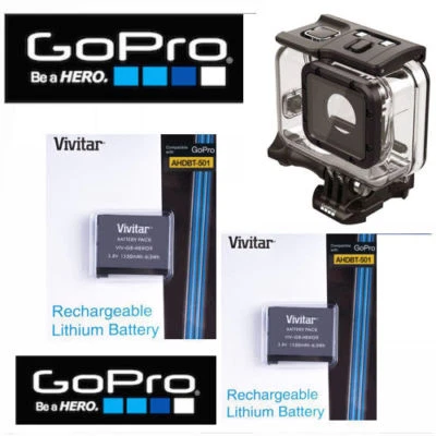 2X BATTERY FOR GoPro HERO6 BLACK AABAT-001 + GoPro DIVING CASE AADIV-001+TRIPOD - Image 1 of 4