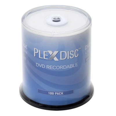 100 PlexDisc 16X 4.7GB DVD+R White Inkjet Hub Printable Disc Cake Box 63C-215-BX - Image 1 of 3