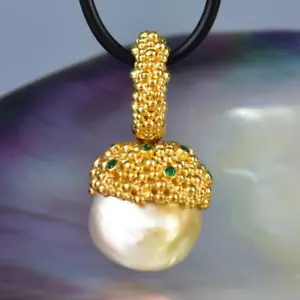 Gigantische South Sea Pearl Pendant,Gold Vermeil Sterling,Rosa & Smaragd 11.72g - Bild 1 von 13