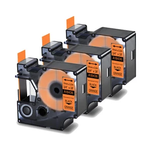 3PK Black on Orange Industrial Vinyl Label Tape 18436 for Dymo Rhino 19mm - Picture 1 of 24