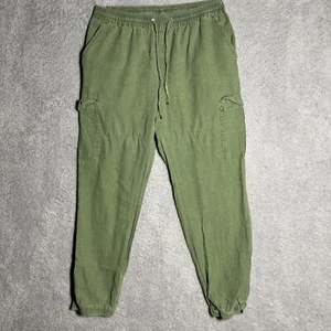 Love Tree Women’s Cargo Joggers  Size M Pants Linen Blend Green Drawstring - Picture 1 of 11