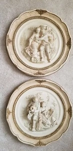 VTG French Rococo Style Pair Romantic 3D Ceramic Chalk WareWall Plaques - Picture 1 of 5