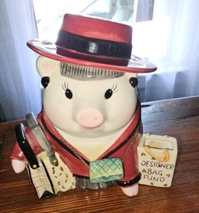 Rare Mudpie Fashionista Shopping Pig Figurine Bank Purses Designer Bags Cute  - Picture 1 of 6