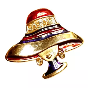 Spilla società cappello rosso tono oro vintage dettagli smalto rosso viola - Foto 1 di 6
