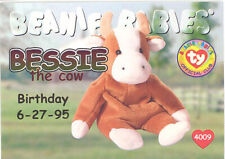 TY Beanie Babies BBOC Card - Series 1 Birthday (RED) - BESSIE the Cow - NM/Mint
