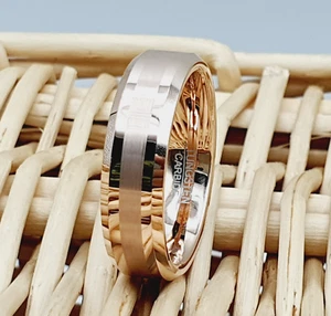 Brushed Center Beveled Edge High Polished Tungsten Ring Couple Wedding Ring - Picture 1 of 7