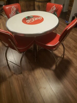 Authentic Coke table with 4 chairs branded table and chair backs vinyl , used - Image 1 of 4