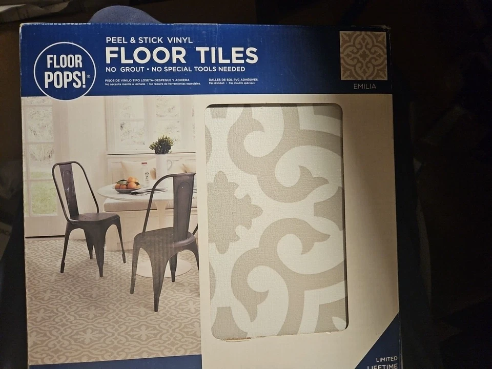 FloorPops FP3895 Emilia Peel & Stick Floor Tiles Neutral Gray