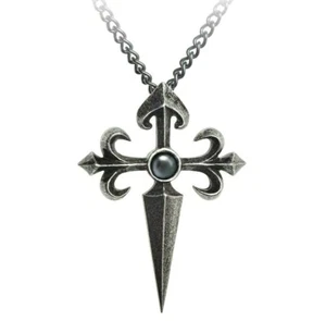 Alchemy Gothic Santiago Spanish Knights Cross Pendent Hematite Necklace P801 NWT - Picture 1 of 5