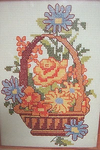 5x7 COUNTED CROSS STITCH KIT "Floral Basket" WONDER ART 14 Ct - Complete/Sealed - Picture 1 of 4