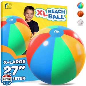 Large Beach Ball - Best Pool Toy Giant Beach Ball - 27 Inch Easy Blow Up Infl - Picture 1 of 5