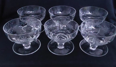6 Vintage /Retro Etched Glass Dessert / Ice Cream /Sundae Dishes - VGC - Image 1 of 4