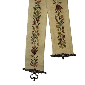 Vtg Tapestry Needlepoint Handmade Bell Pull Wall Hanging 67" Finished Hardware - Picture 1 of 14