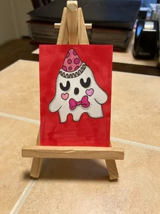 ACEO Original Acrylic painting 2.5 x 3.5 Mini Art Card Ghost Halloween 2 - Picture 1 of 1