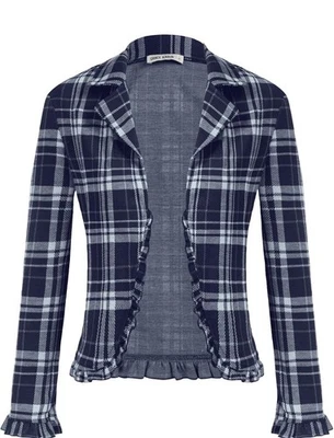 Grace Karin Blue Plaid Ruffle Blazer Jacket | Women’s Size S | NWT | C949 - Image 1 of 4